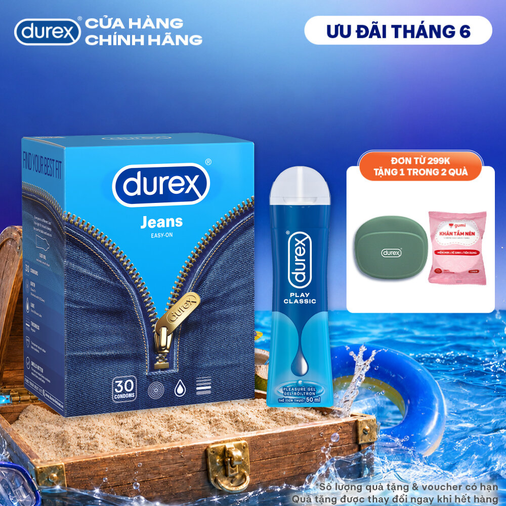 Combo Durex Jeans hộp 30 bao và Gel bôi trơn Durex Play Classic chai 50ml