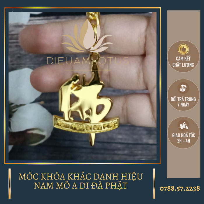Móc khoá kim loại khắc danh hiệu Nam Mô A Di Đà Phật