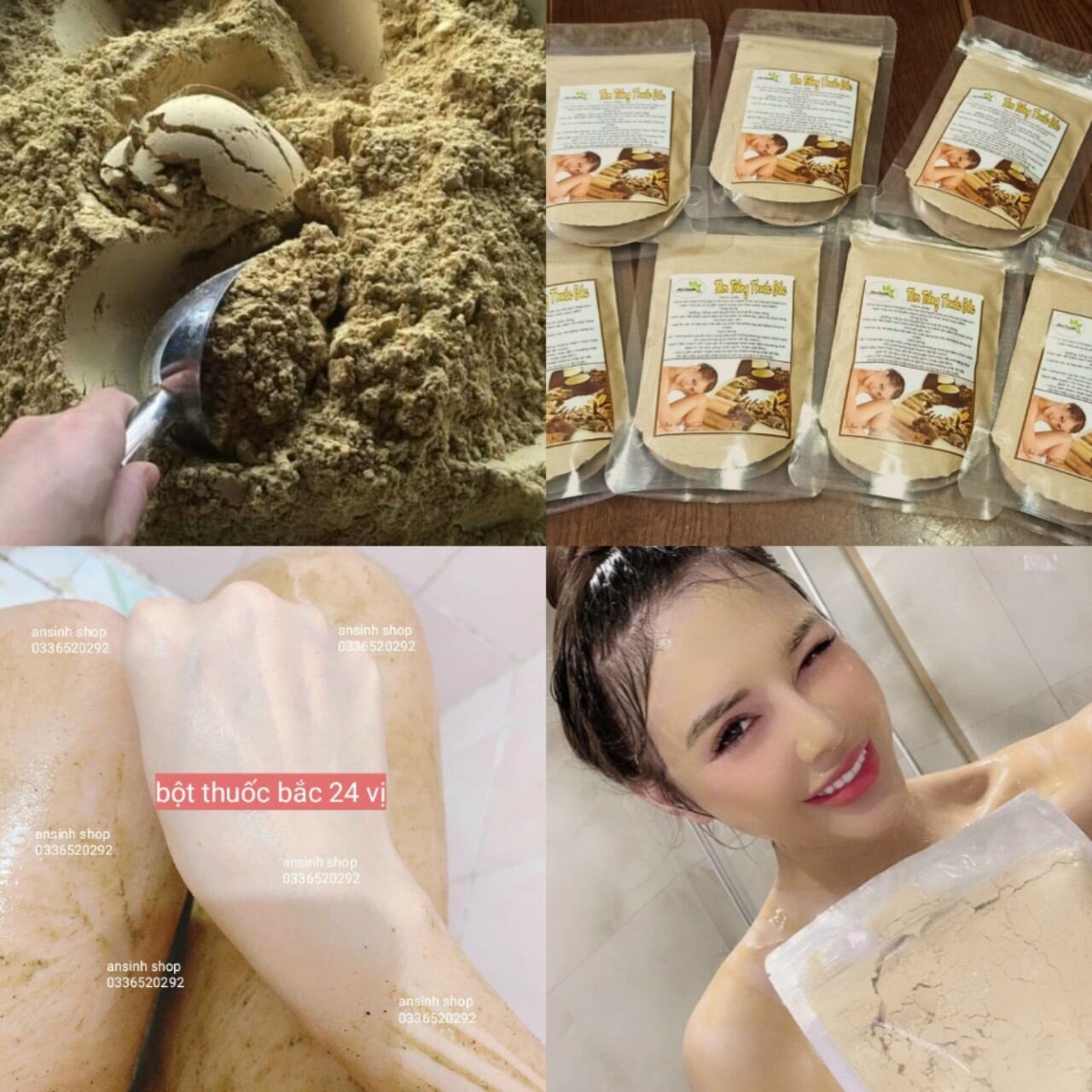 500g bột  tắm trắng thuốcbắc 24 vị [đắp mặt+ tắm body] dưỡng trắng da
