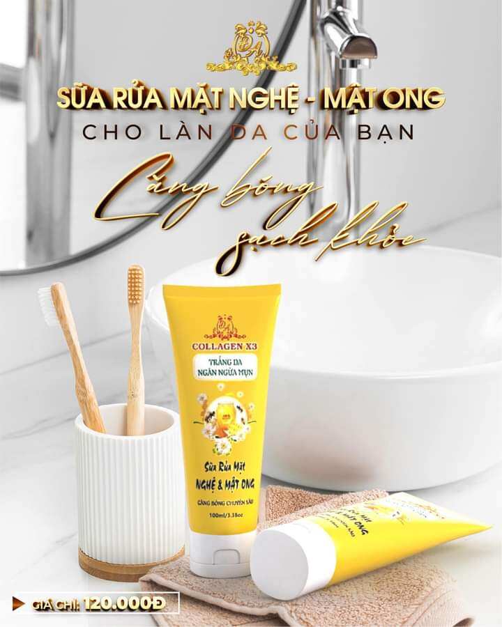 Sữa rửa mặt x3 tinh chất nghệ tươi, collagen, vitamin e