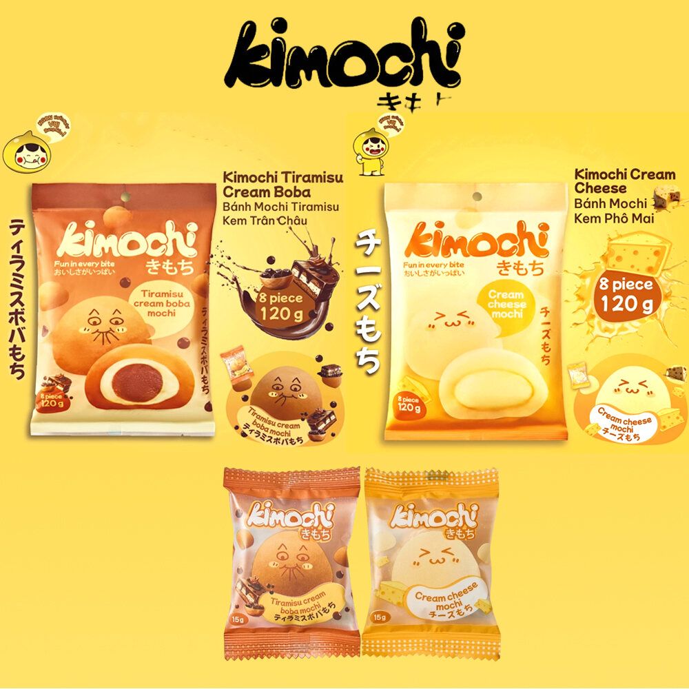 Bánh Mochi vị kem phô mai Cream Chese và vị Tiramisu kem trân châu 120g túi 8 bánh Kimochi