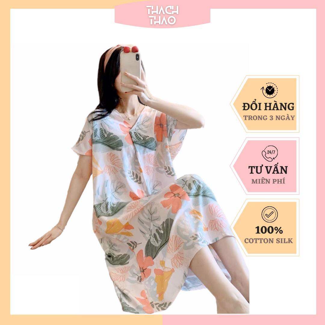 Đầm Suông Dáng Dài⚡CÓ SIZE⚡️ Váy Lanh Lụa Mặc Nhà - thachthao.homewear