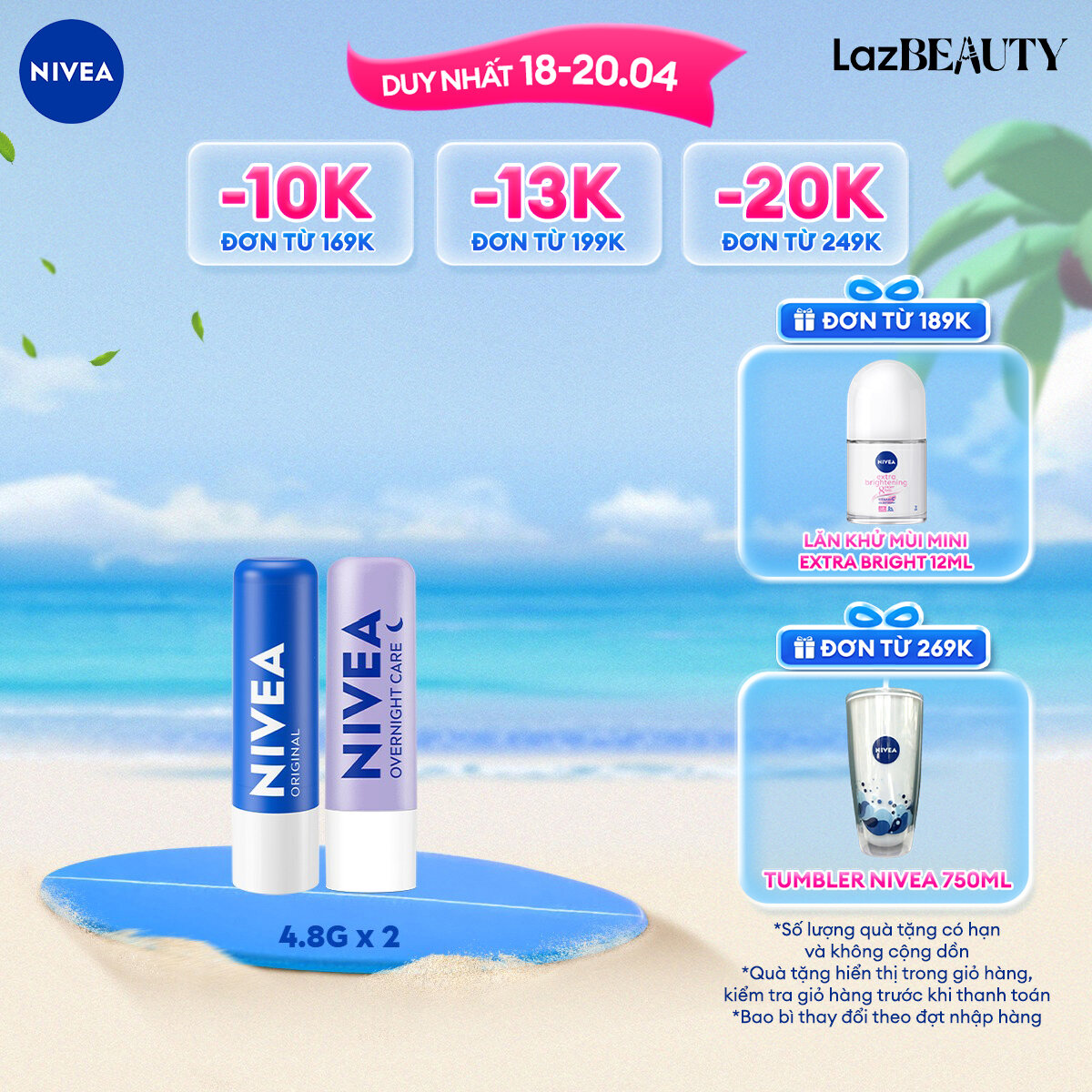 Son dưỡng ẩm chuyên sâu Nivea Original Care (4.8g) - 85061 + Son dưỡng môi ban đêm NIVEA Lavender (4.8g) - 88068
