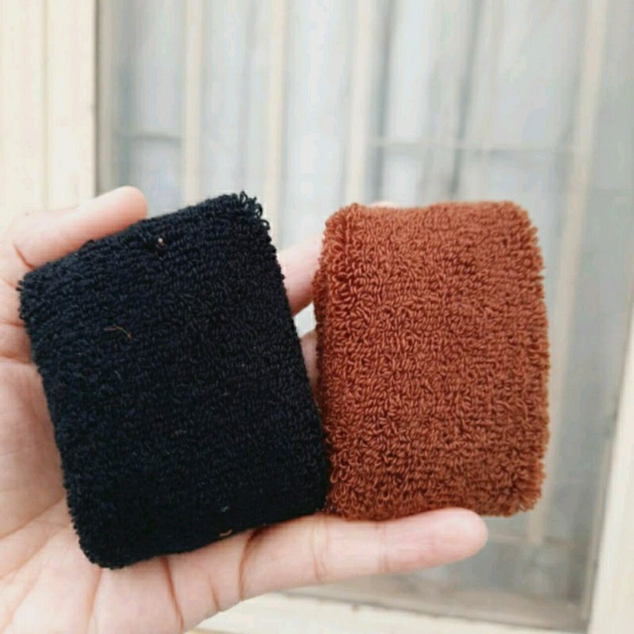 Túi 2 Len cột tóc mềm bản to nâu/đen