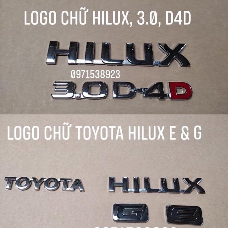 Logo chữ nổi toyota hilux e g d4d 3.0dán đuôi xe