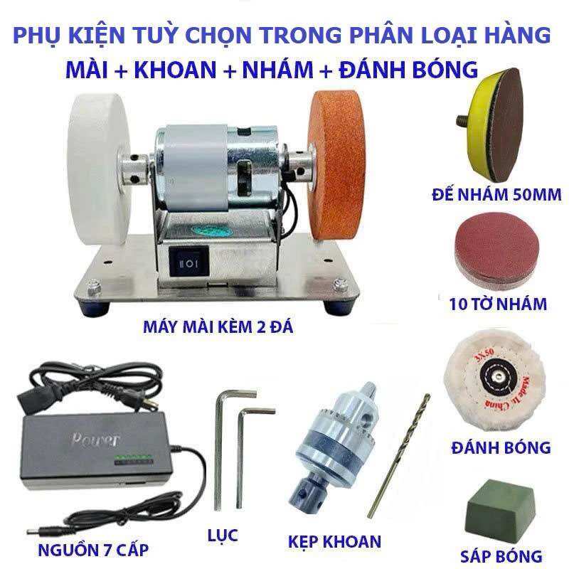 Máy mài đá 2 đầu mini, Máy đánh bóng, Máy mài dao kéo đa năng điều chỉnh tốc độ 2 chế độ