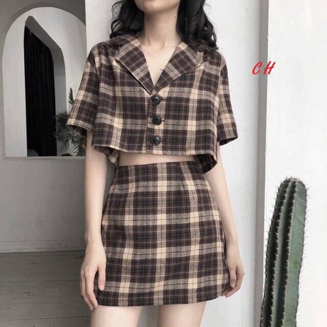 Sét váy kẻ vec croptop