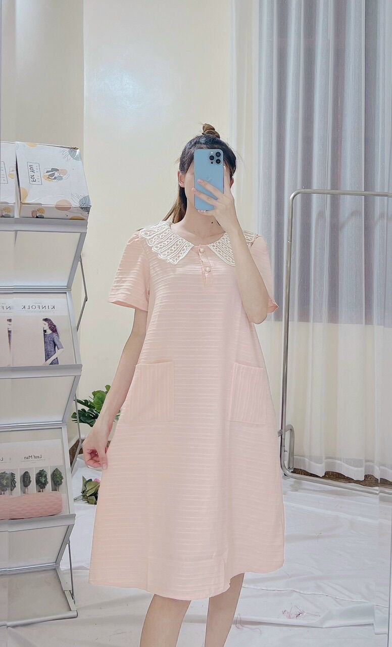 Đầm bầu cổ ren sơ mi siêu xinh