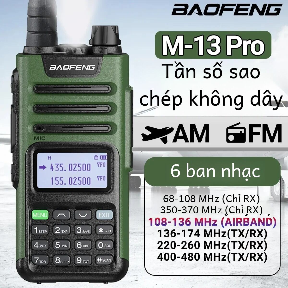 Bộ Đàm BaoFeng M 13 Pro Với Đài FM AM Sao Chép Không Dây Tần Số Type-C Bộ Sạc Tầm Xa UV K5 Ham Đài Phát Thanh Hai Chiều Pin Dung Lượng Cao