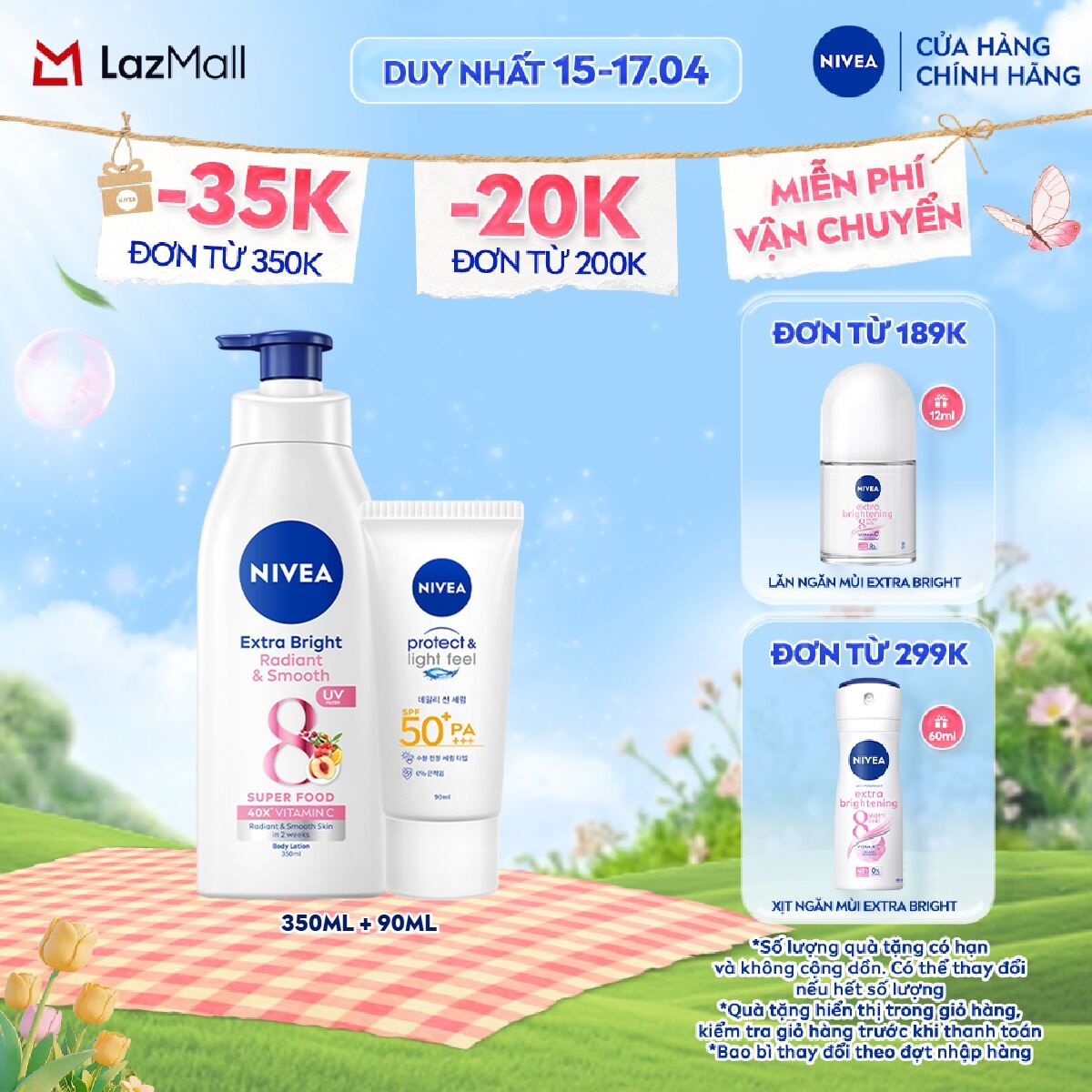 [MUA LÀ CÓ QUÀ] Bộ Đôi Sữa Dưỡng Thể NIVEA 8 Super Fooods Dưỡng Sáng Da và Kem Chống Nắng NIVEA PROTECT  LIGHT FEEL SPF50+ PA+++ - 98413 + 86018