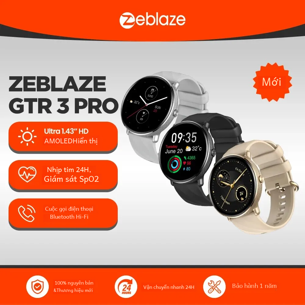 Đồng hồ thông minh Zeblaze Gtr 3 Pro có màn hình AMOLED Dây thép không gỉ Gọi thoại Theo dõi sức khỏe Huyết áp & Theo dõi giấc ngủ cho phụ nữ