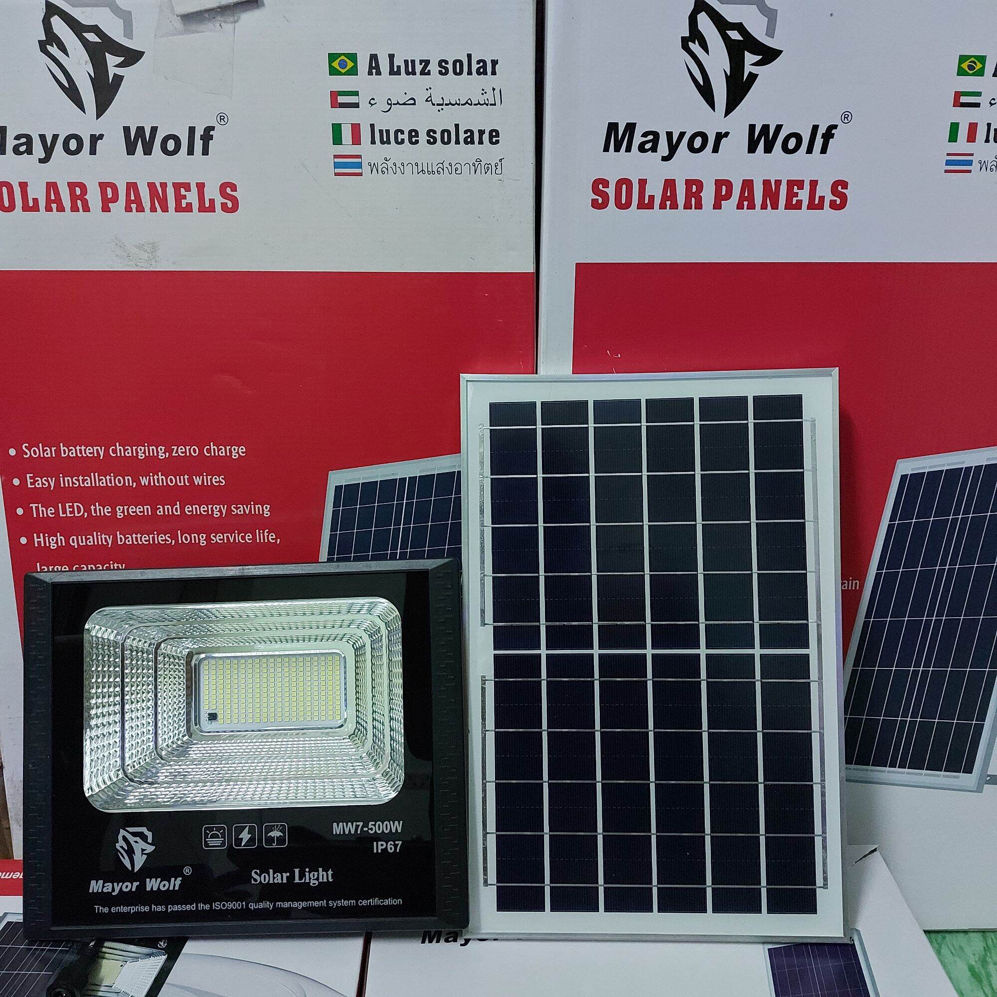 Đèn năng lượng mặt trời 500w mayor worlf - bảo hành 1 năm.