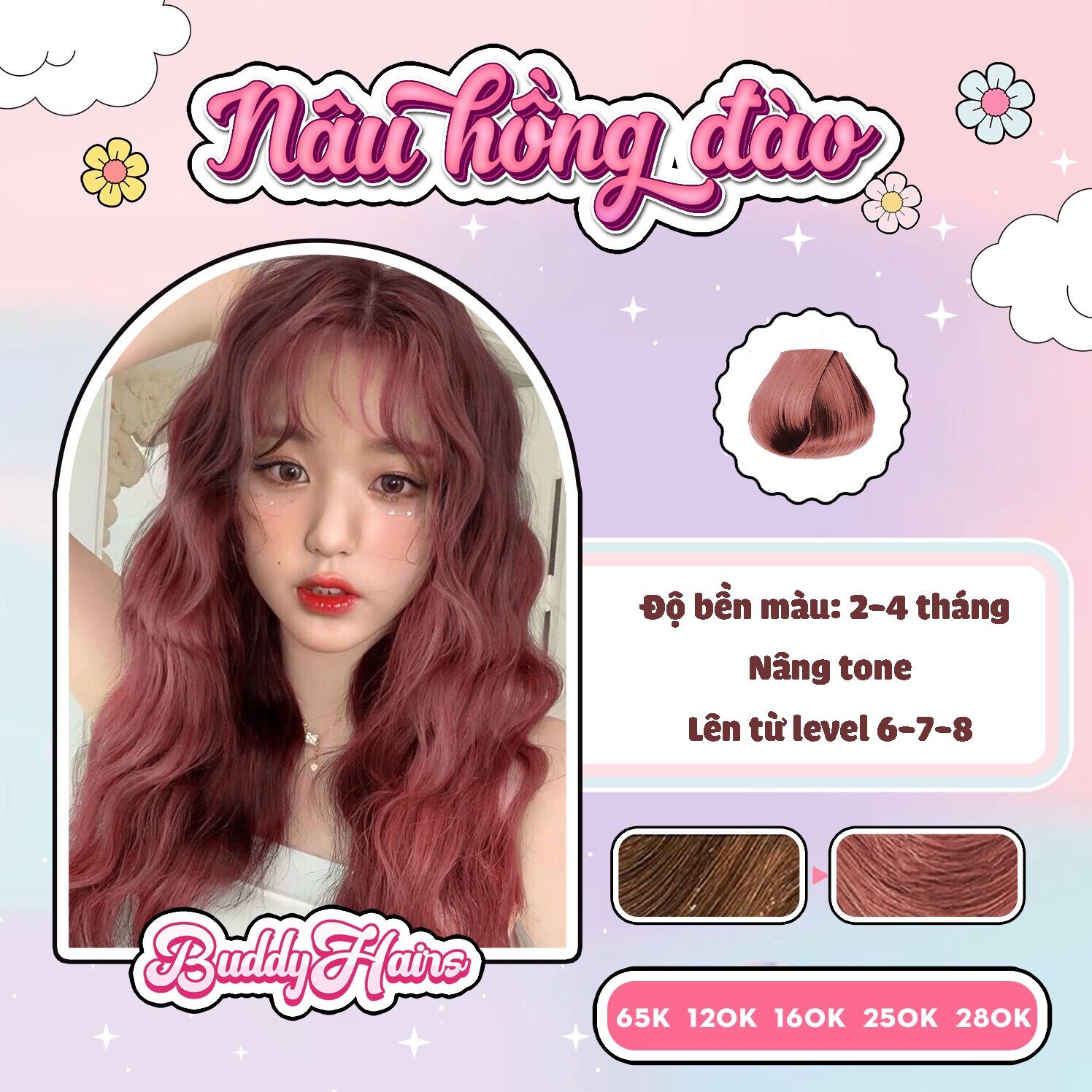 Thuốc nhuộm tóc Nâu hồng đào không tẩy Buddyhairs