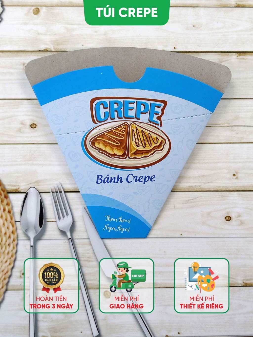 Túi giấy Đựng Bánh Crepe Không Nilông - 20 - 50 - 100 Túi Bánh Kép