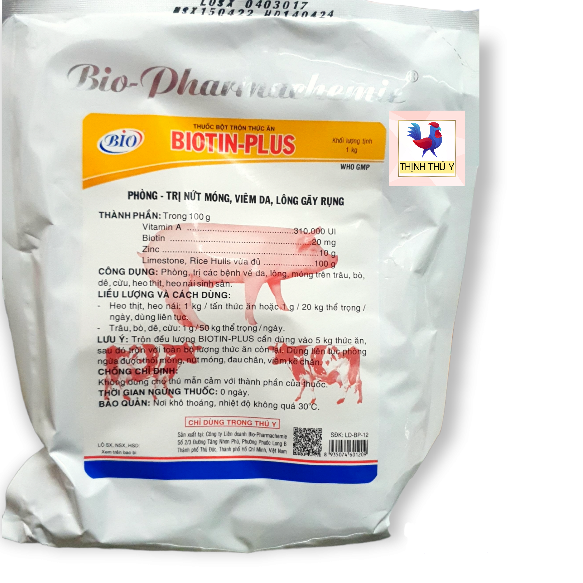 Bio BIOTIN - Phòng và trị nứt móng, viêm da, lông gãy rụng cho gà vịt, heo, bò
