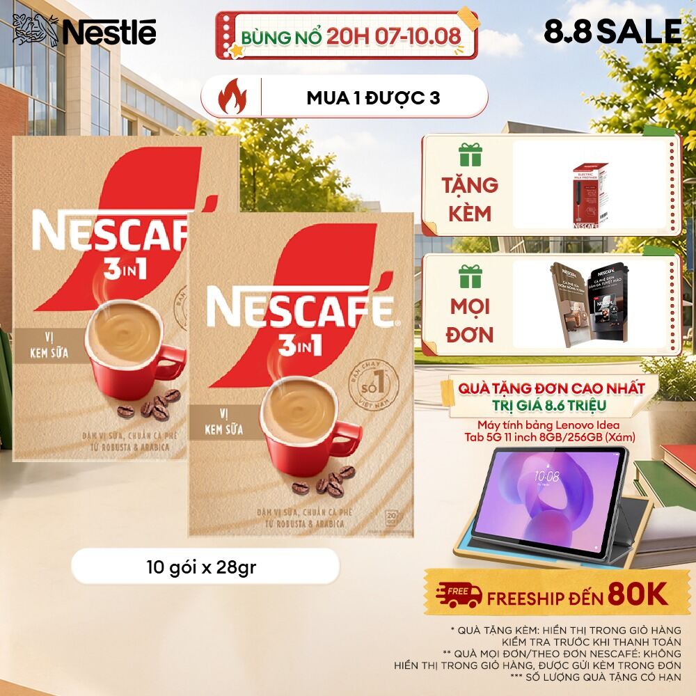 [ƯU ĐÃI THÁNG 8] Combo 2 Hộp Cà phê hòa tan NESCAFÉ 3IN1 VỊ KEM SỮA 20 gói