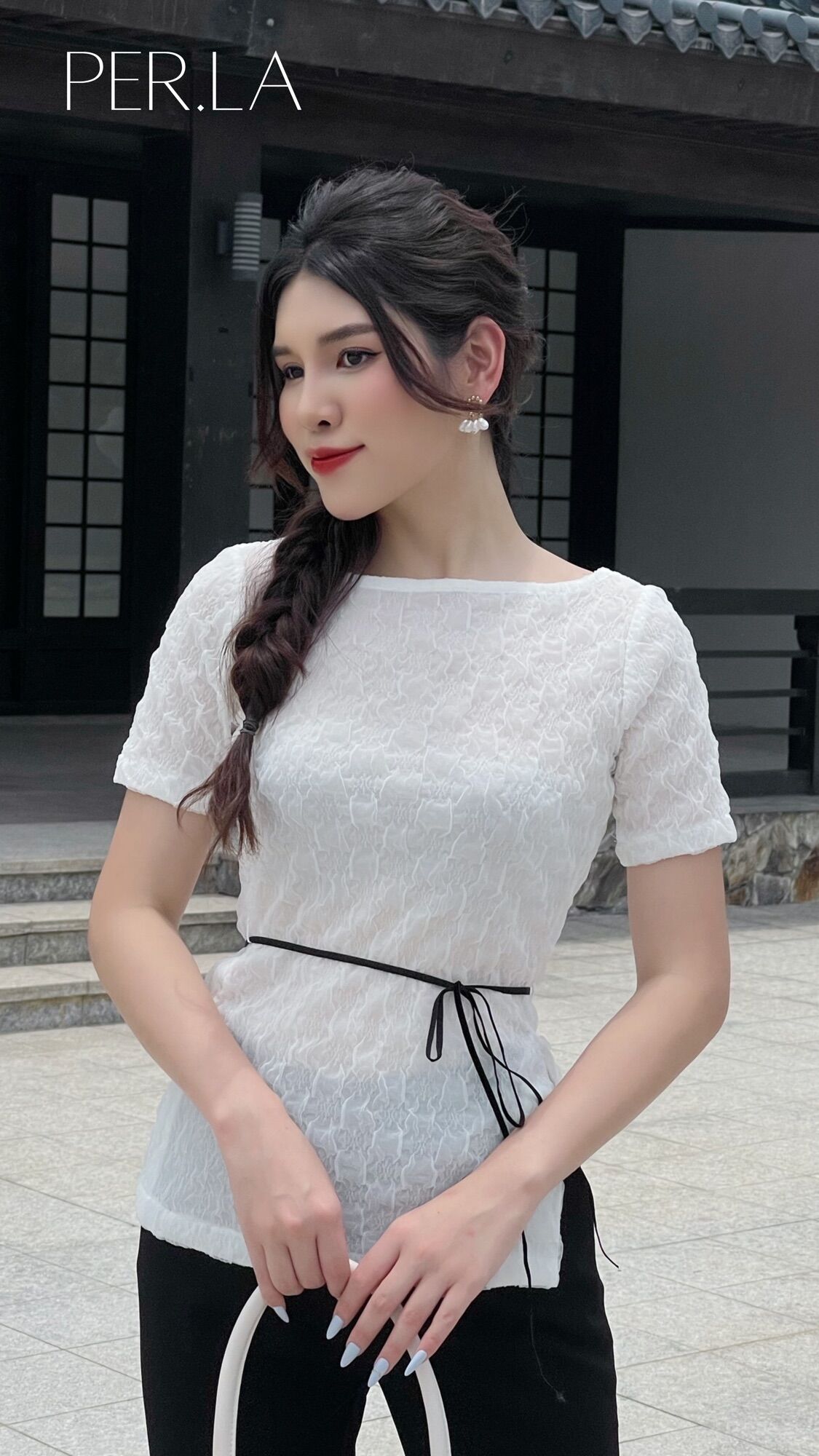 Áo nữ ngắn tay tơ xốp nhăn PERLA