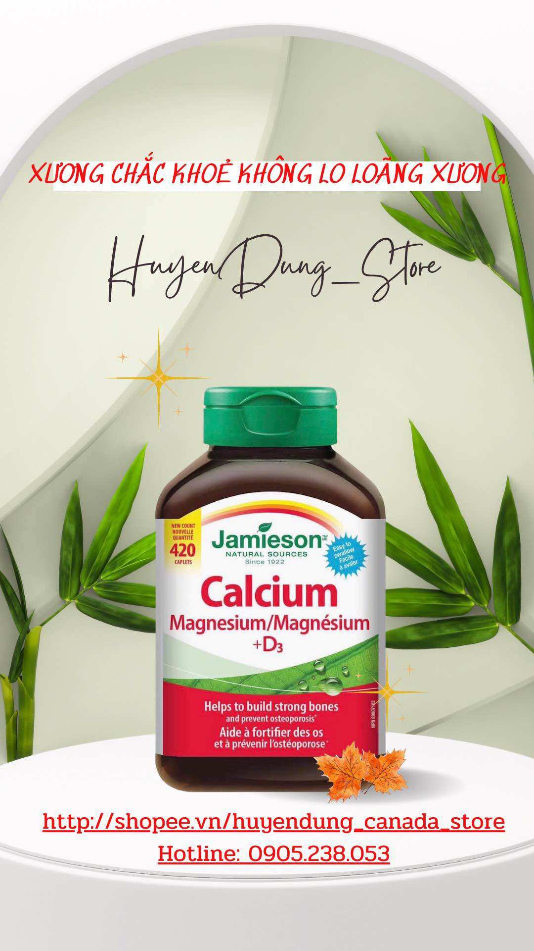 Viên Bổ Sung Calcium Magnesium/Magnésium +D3 Jamieson
