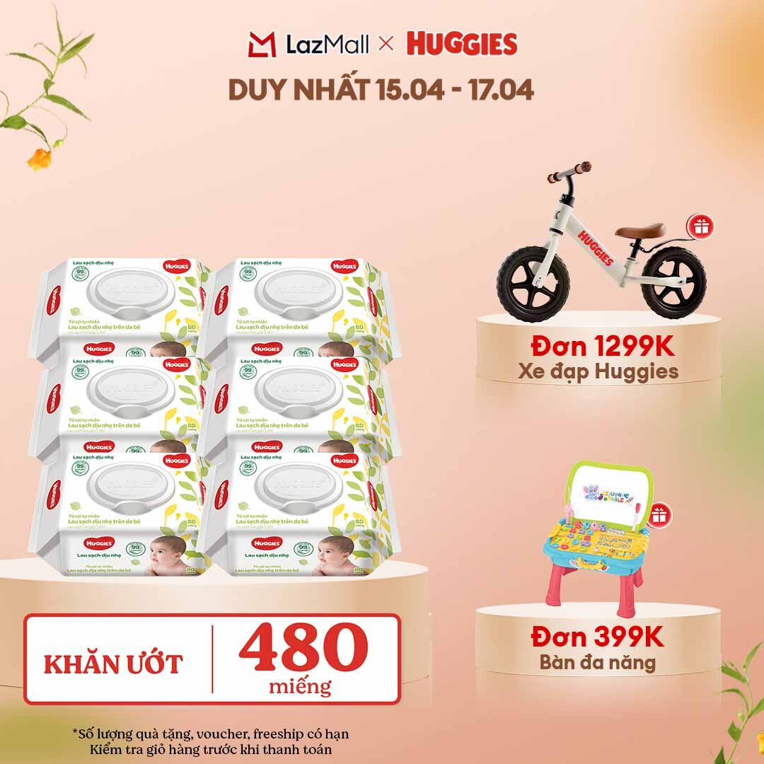 [CHỈ 13.05 GIẢM THÊM 90K] Combo 6 gói Khăn giấy ướt cho trẻ sơ sinh HUGGIES 80 miếng không mùi