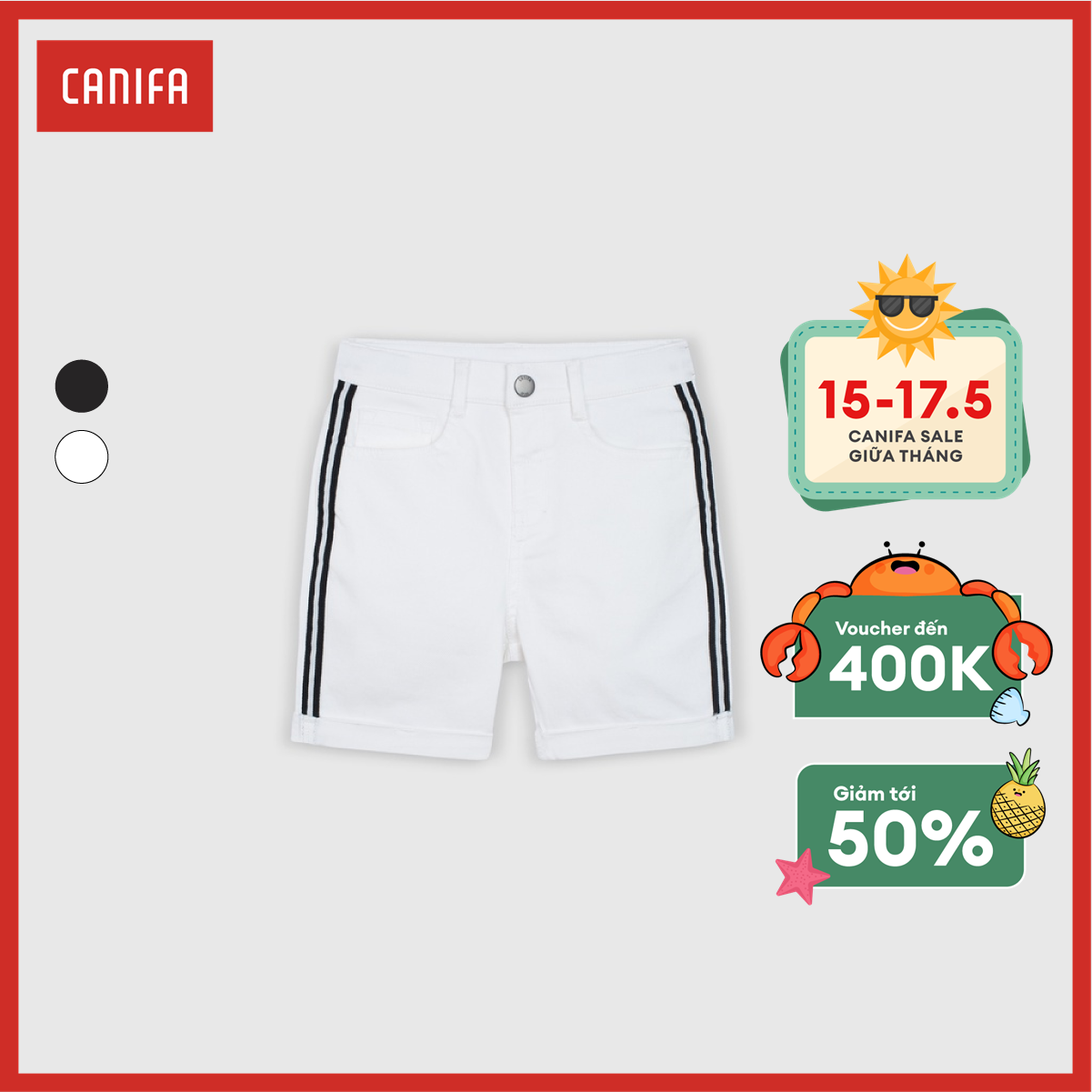 Quần short khaki bé trai canifa phối sọc dây dệt - 2bs21c006