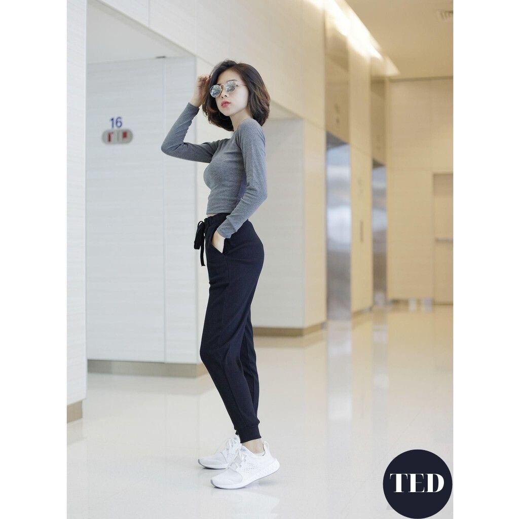 Quần jogger nữ len tăm bo gấu