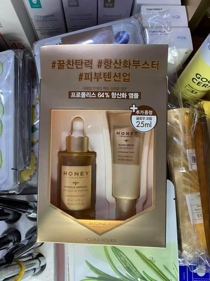 Bộ Dưỡng Da Keo Ong Holika Holika Honey Royalactin Propolis Ampoule Cream Set