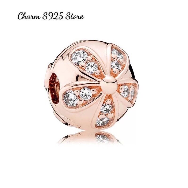 Charm khoá chặn vàng hồng đính đá bạc s925