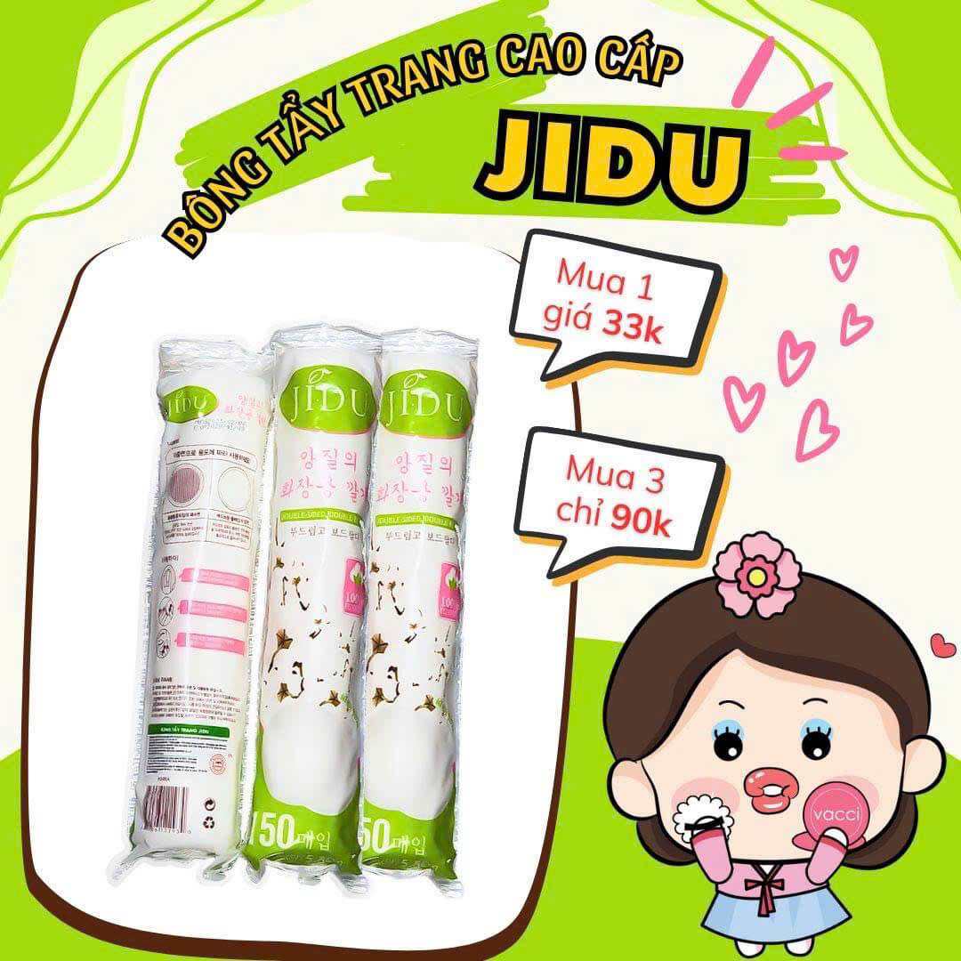 COMBO 3 BỊCH BÔNG TẨY TRANG JIDU COTTON PADS 150 miếng ( CHÍNH HÃNG )