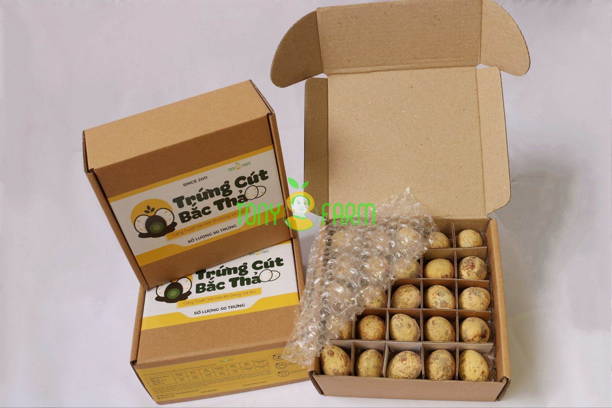 Trứng Cút Bắc Thảo Tonyfarm - Hộp 50 trứng sạch trấu dạng hộp vuông chia ô độc đáo