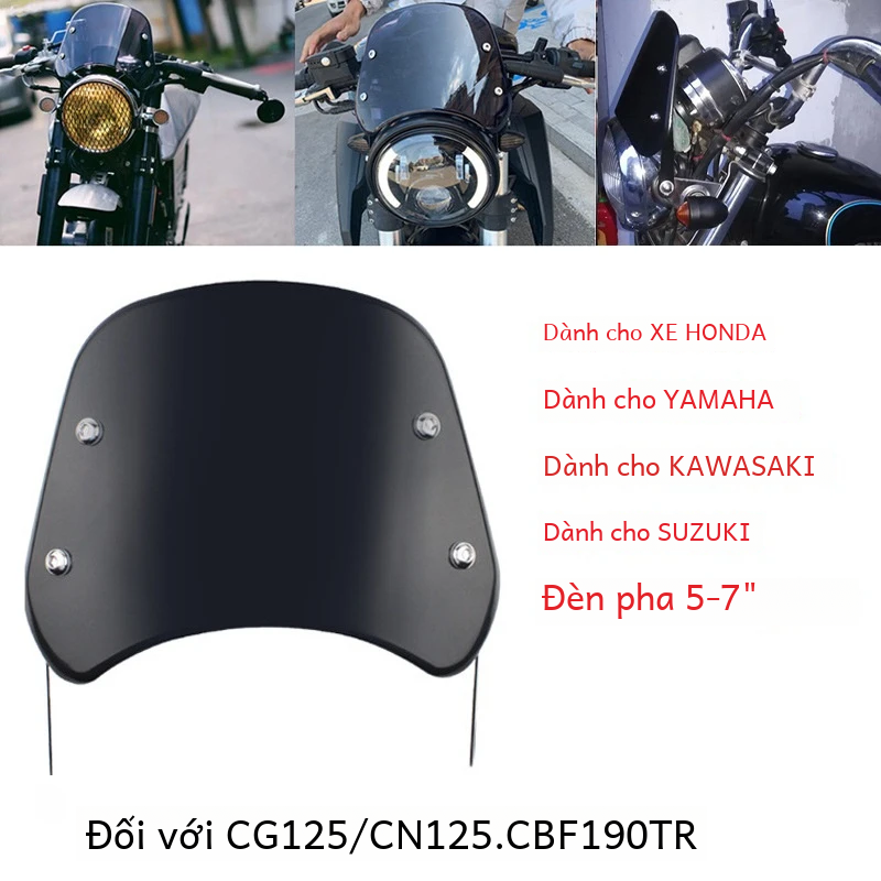 Đa Năng Màu Đen Kính Chắn Gió Xe Máy Làm Lệch Nhựa ABS Chất Lượng Cao Giá Đỡ Kim Loại Cho Harley Honda Yamaha Kawasaki Suzuki Cafe Racer