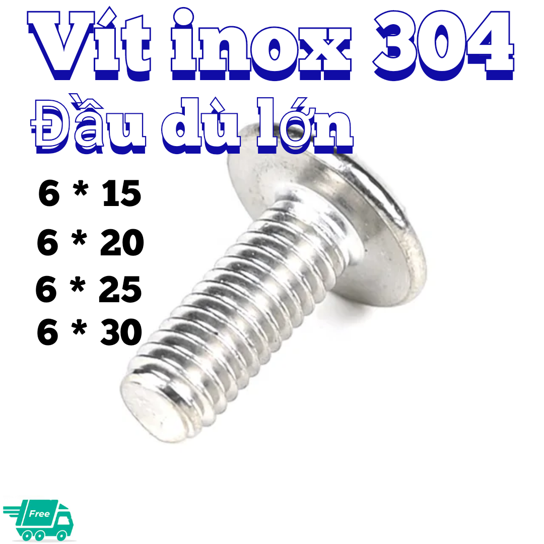10 con vít inox 304 đường kính thân vít 6mm đầu dù lớn 16mm chuyên dùng lắp dàn áo xe máy hoặc các chi tiết máy móc ,tùy chọn kt chiều dài và số lượng theo phân loại