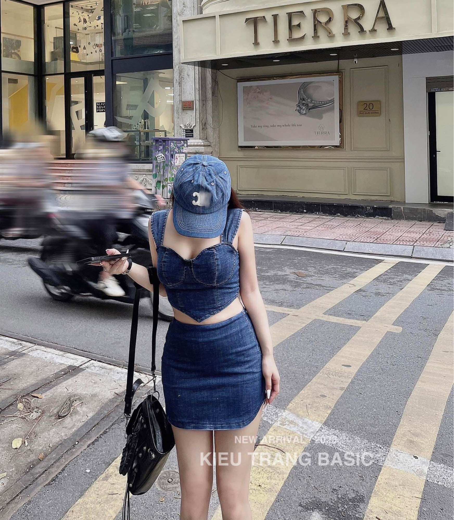 Set váy đầm jeans croptop kh