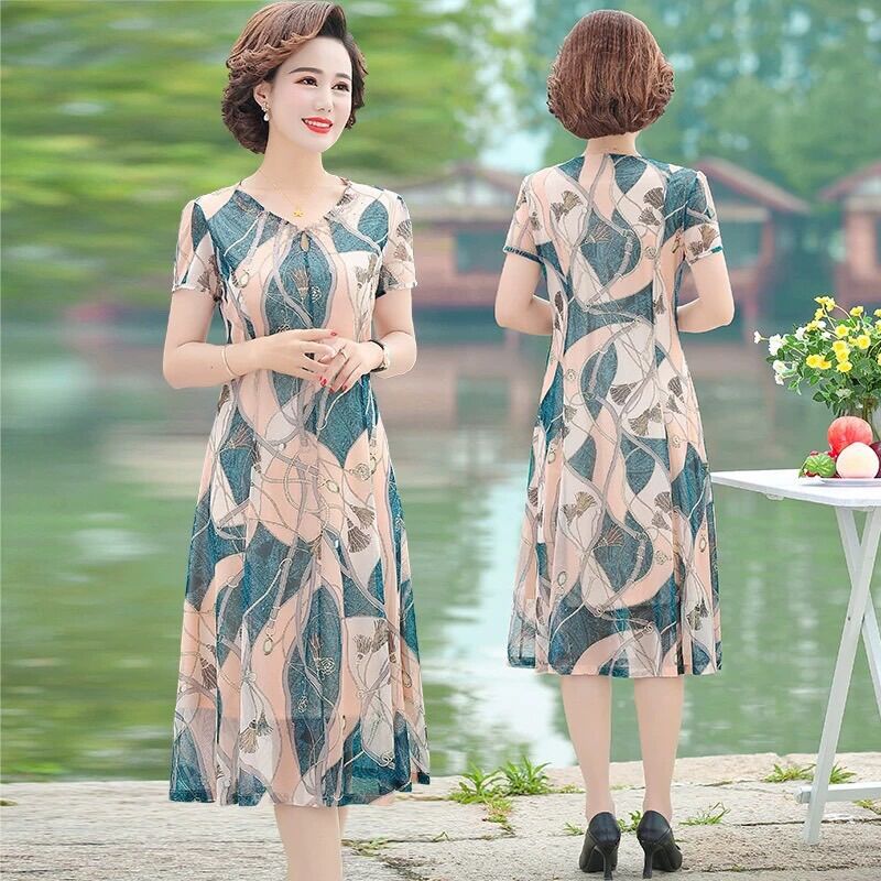 [HCM]Đầm trung niên voan, Váy voan mùa hè trung niên , váy dự tiệc mùa hè mát mẻ