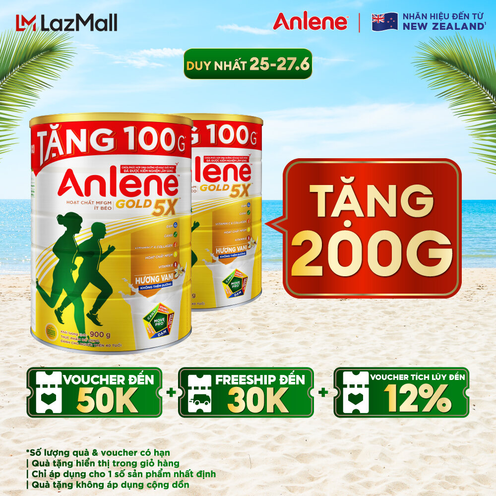 [GIẢM 15% ĐẾN 150K - TẶNG THÊM 100G] Combo 2 Lon sữa bột Anlene Gold 5X hương vani 800g
