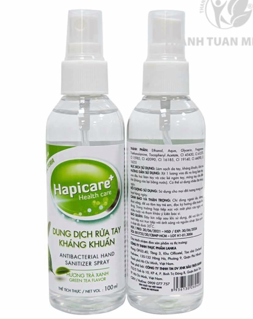 Chai xịt khuẩn mini HapiCare+ / Dung dịch rửa tay sát khuẩn / Nước khử khuẩn / Xịt rửa tay khô