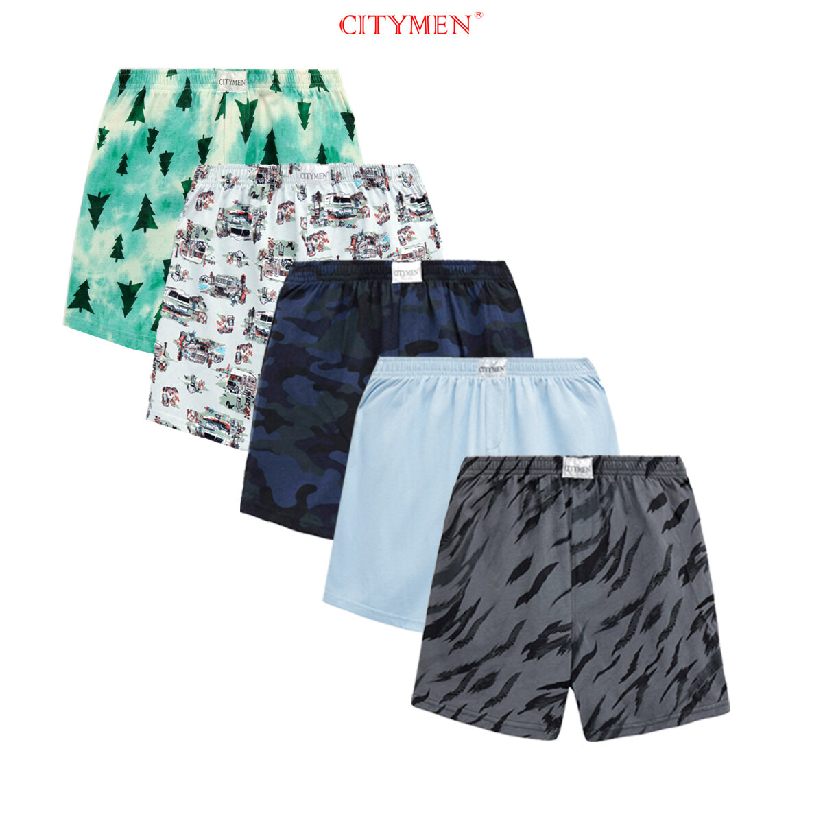 Combo 5 quần short nam hiệu CITYMEN, quần đùi nam vải cotton nhiều họa tiết mặc ở nhà, mặc đi biển, đi ngủ
