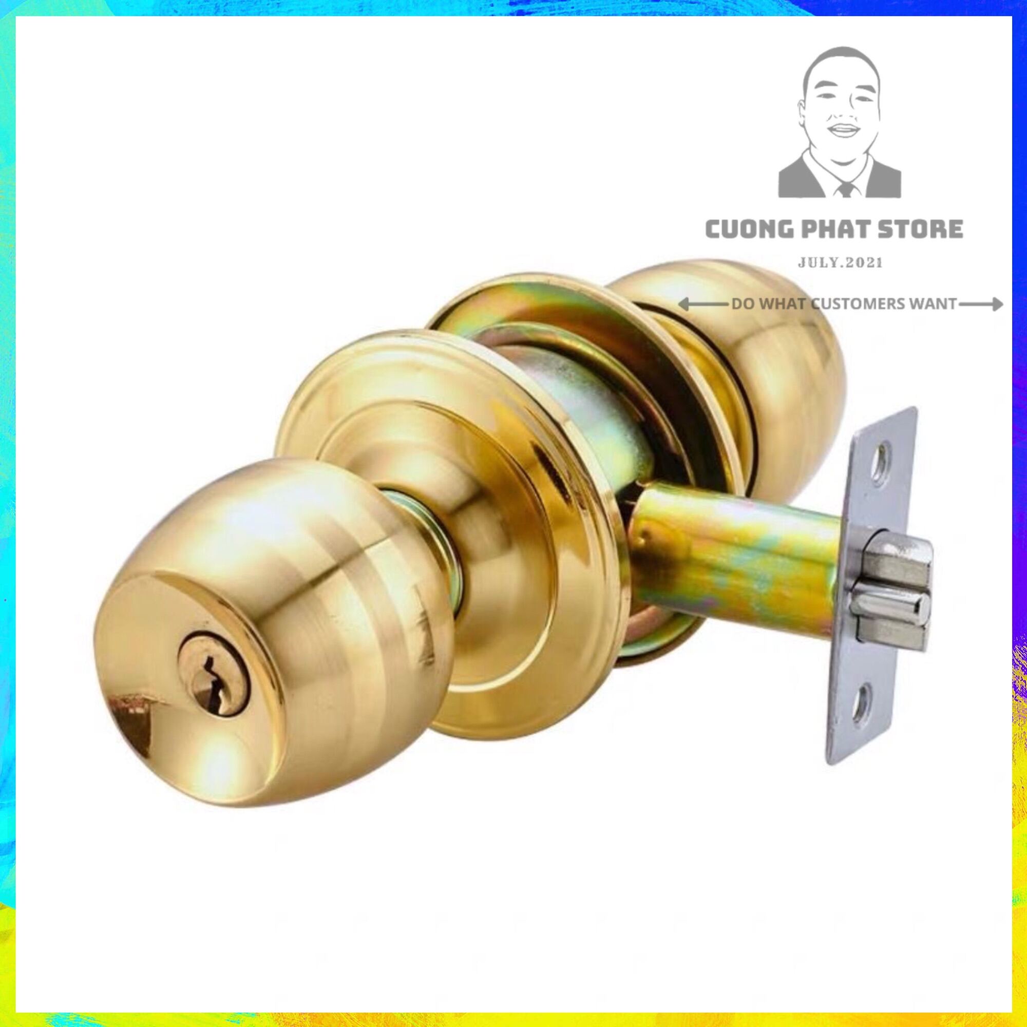 Ổ khóa nắm tròn cửa phòng tắm phòng ngủ khoá cửa vệ sinh A-moz màu vàng