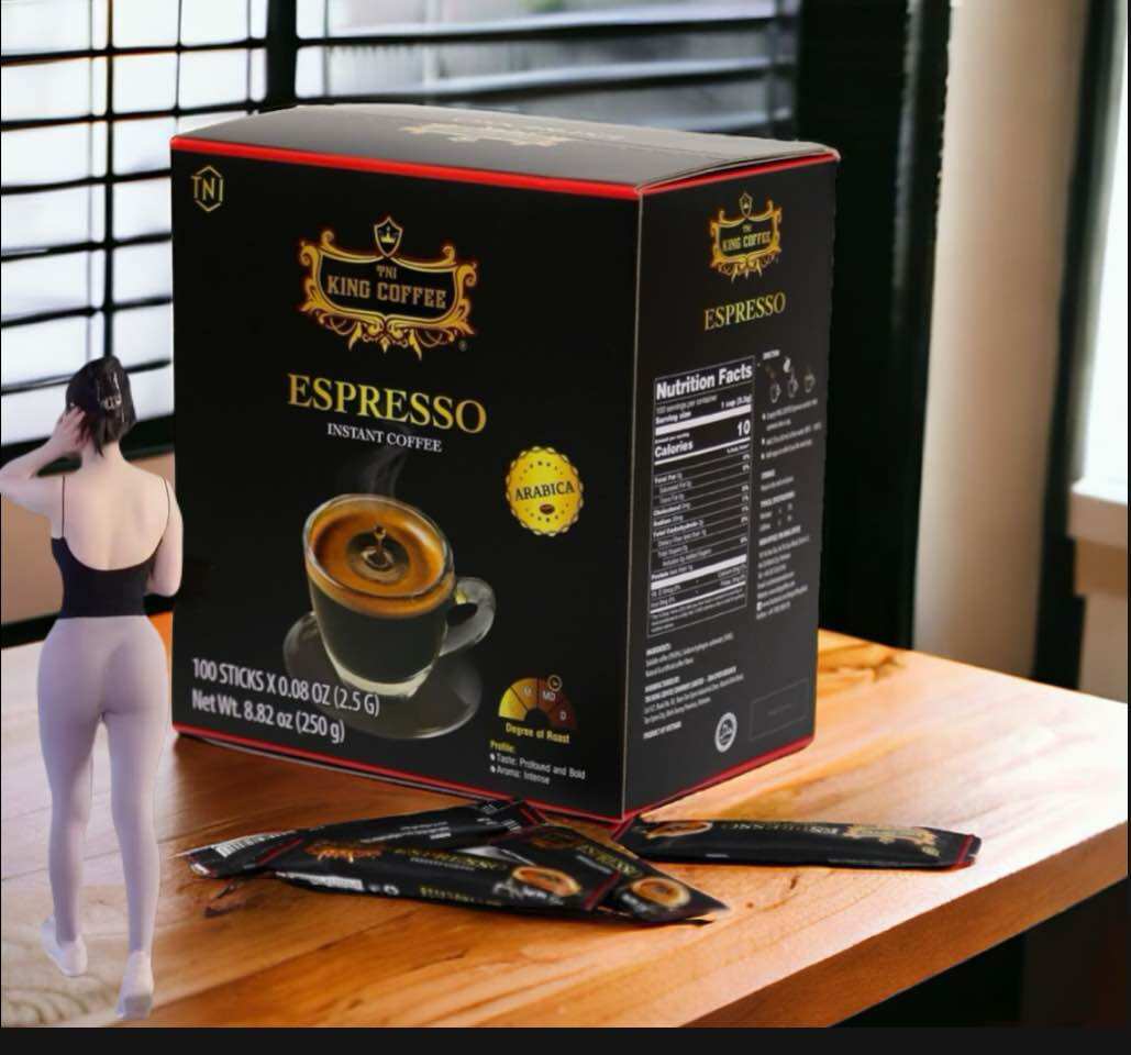 Cà phê hoà tan ĐEN ESPRESSO Hộp 100 gói King Coffee
