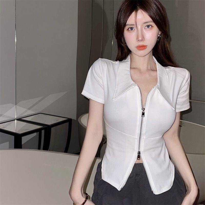 ÁO THUN ÔM XẺ DÂY KÉO HAI ĐẦU K5