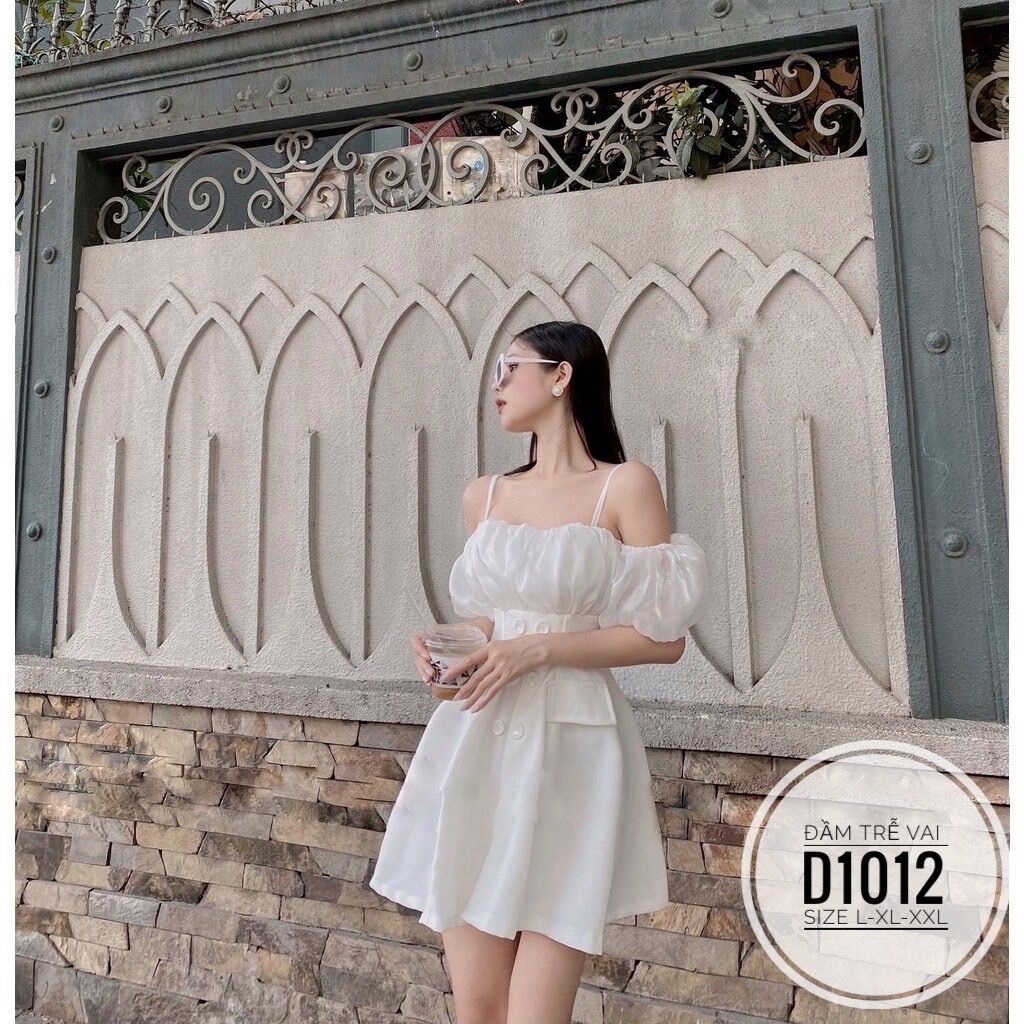 60-90kg Bigsize ĐẦM TRỄ VAI PHỐI NÚT D1012
