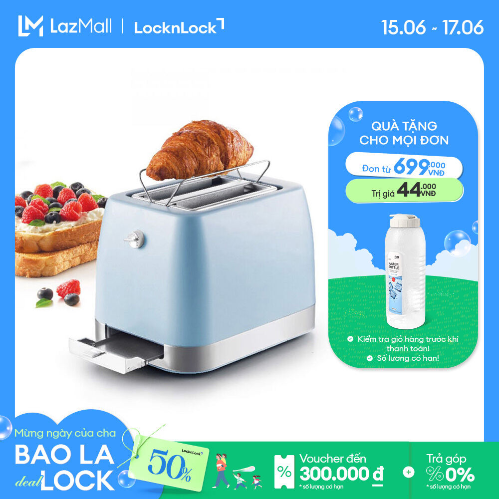 EJB221BLU - Máy nướng bánh mì Lock&Lock 700W - 6 mức độ nhiệt, khay chứa vụn bánh mì Dễ dàng hâm nóng /nướng giòn bánh mì - Hàng chính hãng