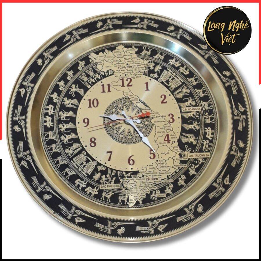 Đồng hồ treo tường trống đồng cao cấp 53cm chất liệu đồng nguyên chất đồng vàng 100% chế tác gò thủ công