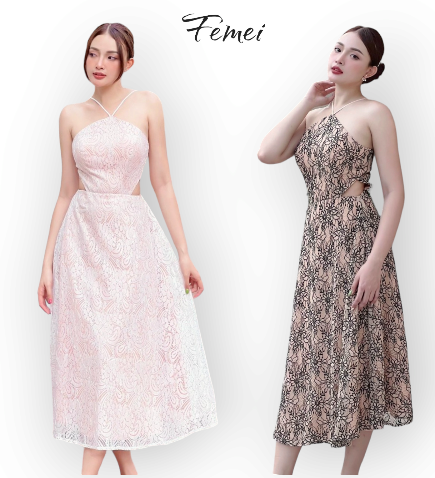 Femei - Đầm yếm ren đi tiệc tiểu thư dáng dài