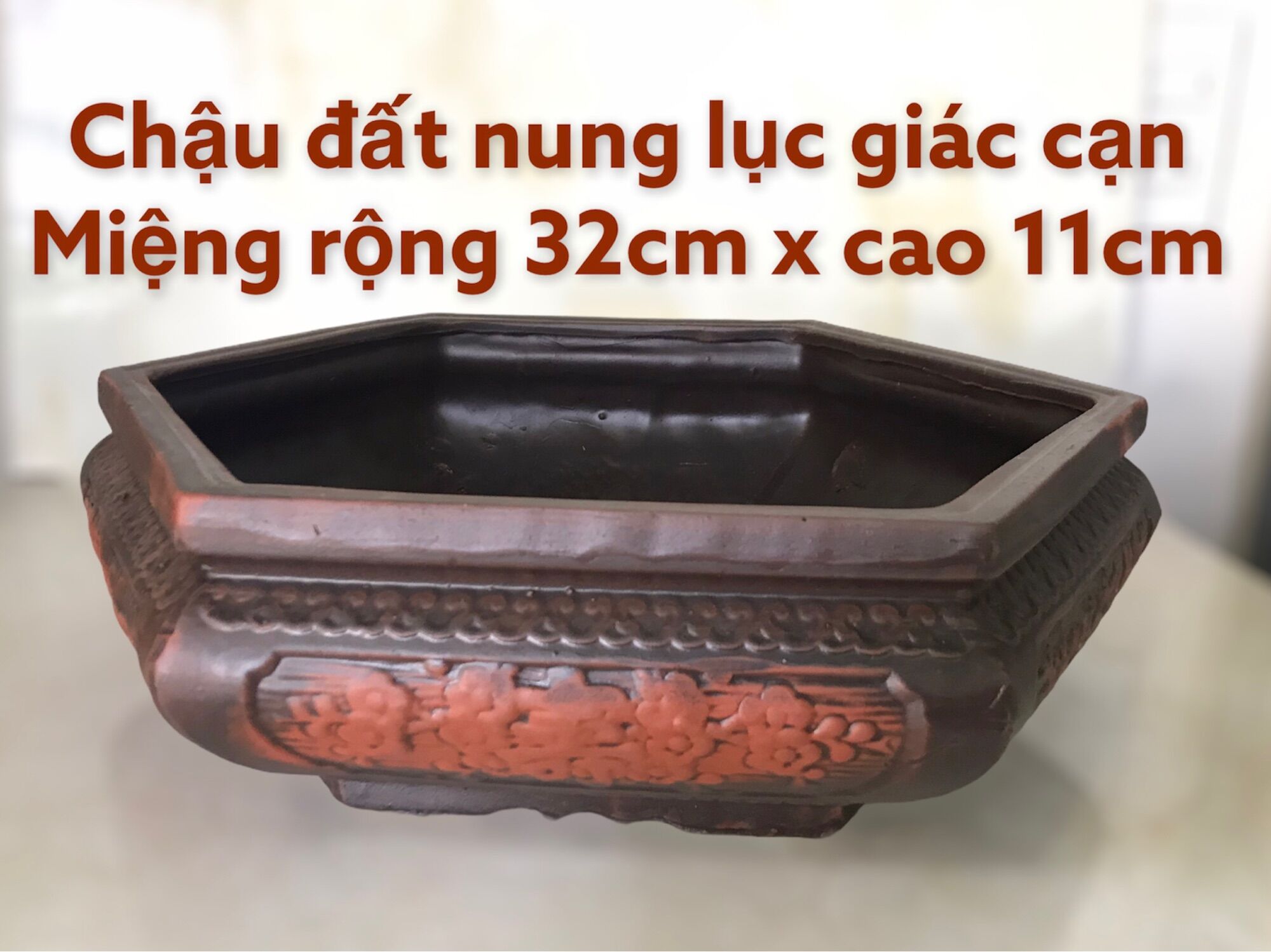 Chậu đất nung bonsai lục giác cạn