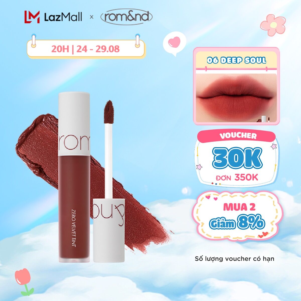 Son kem lì cực nhẹ môi Hàn Quốc Romand Zero Velvet Tint 5.5g