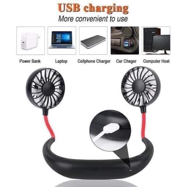 Quạt mini đeo cổ tích điện sạc pin usb loại quàng cầm tay chữ U máy nhỏ 3 cấp độ gió làm mát siêu tiện lợi
