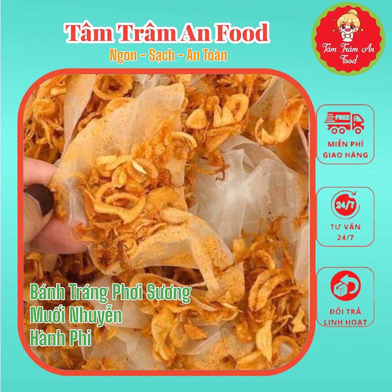 Bánh tráng rìa phơi sương 1kg + 100g muối nhuyễn ngon + 100g hanh phi loai I