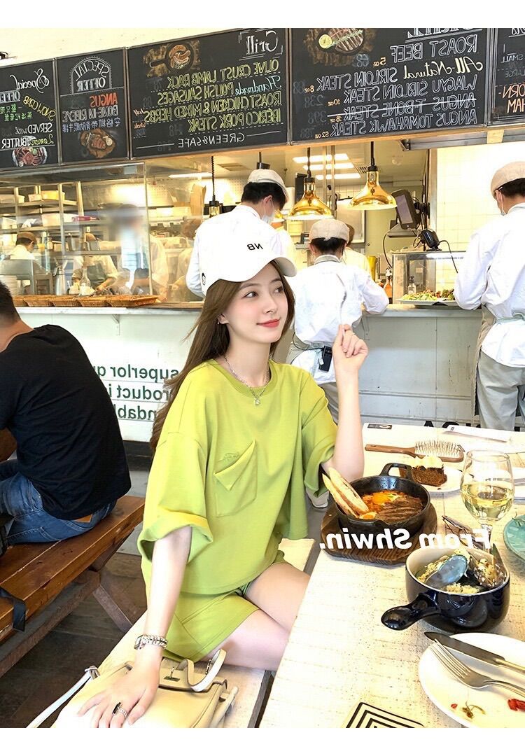 Bộ cộc nữ cotton xanh nõn trẻ trung