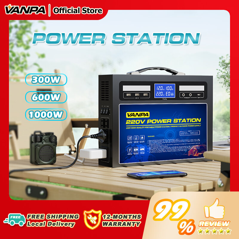 VANPA 220V 300W/600W/1000W Portable Power Station Multi-Function Big Battery Capacity Solar Generator For Camping