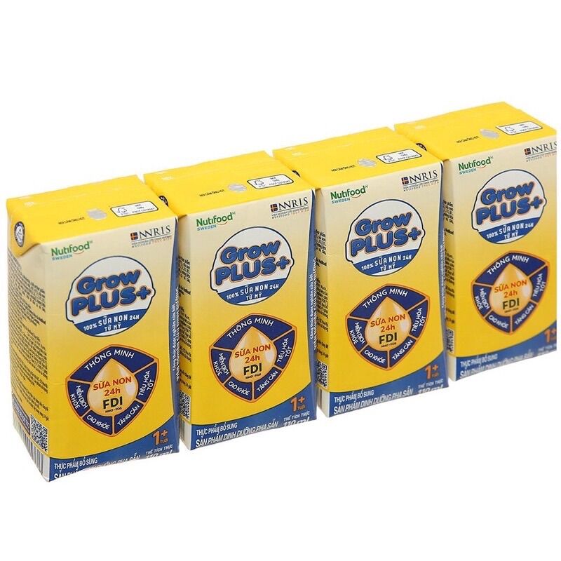Lốc 4 hộp sữa bột pha sẵn nuti Growplus vàng 110ml